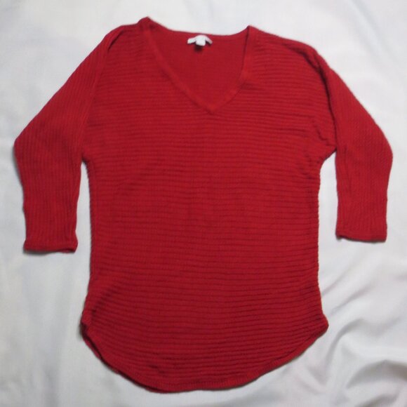 NEW YORK & COMPANY womens SWEATER holiday V-NECK cable TUNIC red SIZE L - Picture 1 of 8